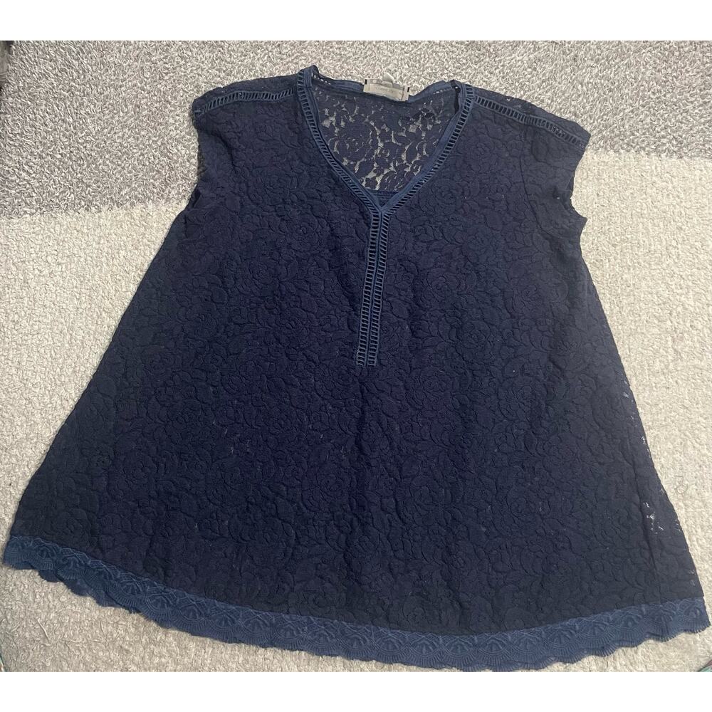 Comme Toi Womens Small Sleeveless V Neck Cutout Top Blue Lace T62554S 102249